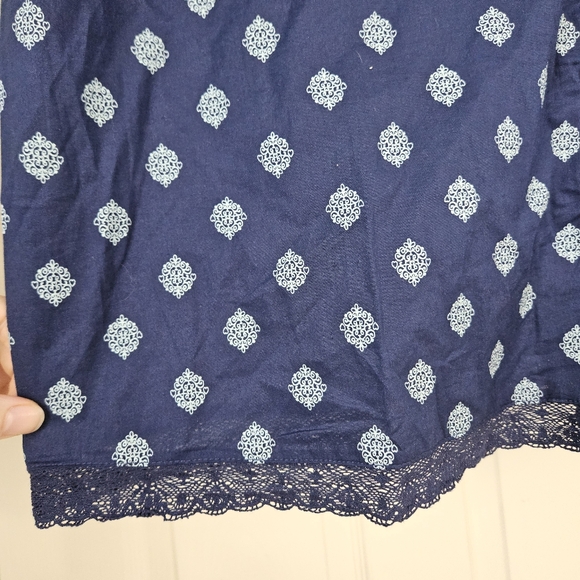 Charter Club Blue 100% Cotton Sleep Shirt Button Front Navy Lace Top New Tag XL - Picture 3 of 9